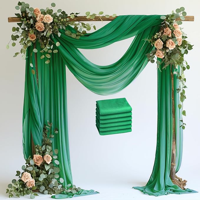 Wokceer Wedding Arch Draping Fabric 6 Panels 28.7" x 20FT Emerald Green Drapes by Wokceer