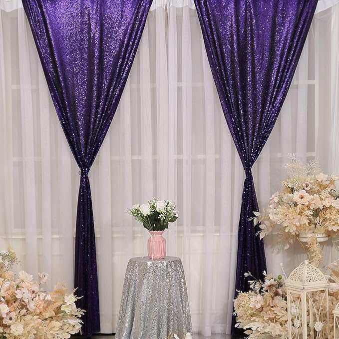 SquarePie Sequin Backdrop Curtain 2FT x 8FT Purple 2pcs Background - Image 4