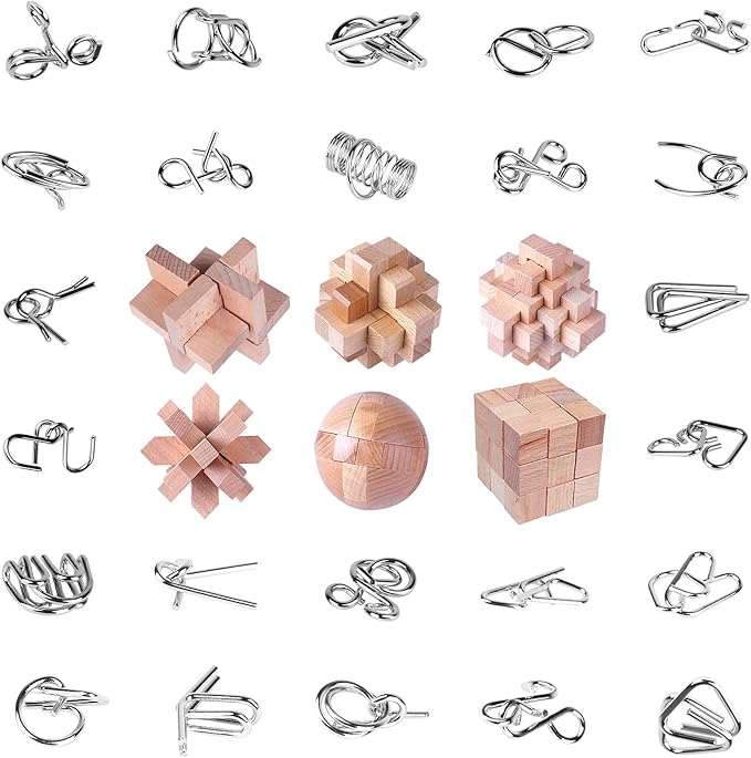 RLYLF 30Pcs Brain Teaser Puzzles Games Educational Toys Mind Wooden and Metal by RLYLF