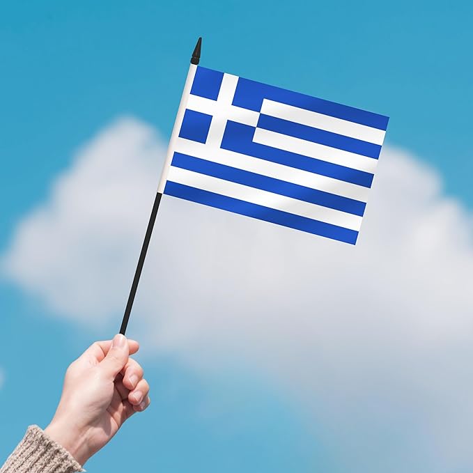 2 Pack Greece Desk Flag Set, Greek Desktop Small Miniature Table Office Flag - Image 7