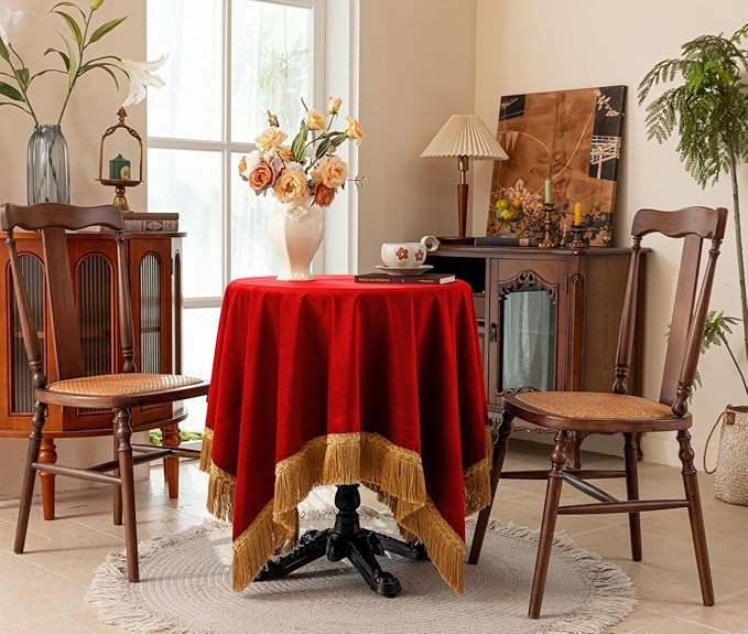 F-CHU Red Tablecloth Thickset Velvet Tablecloth - Image 2