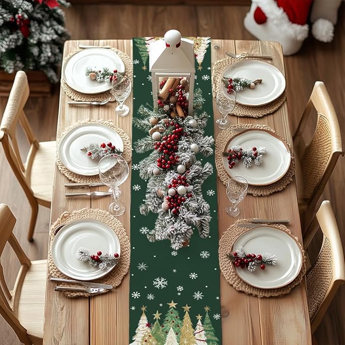 GEEORY Christmas Table Runner 13x60 Inch, Xmas Trees Snowflakes Holiday - Image 4