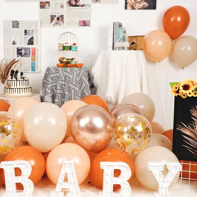 Paready Burnt Orange Balloons Set, 12 Inch Metallic Confetti Gold Sand White - Image 3