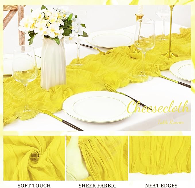 12 Pack Yellow Cheesecloth Table Runner 20 x 120 Inch Long Rustic Gauze Cheese - Image 3