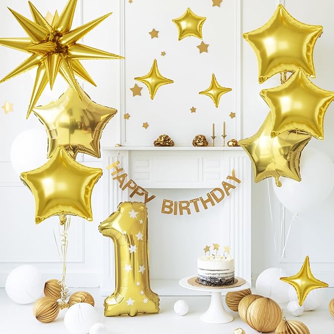 16 Pcs Gold Star Balloons, 22/18/10 Inch Foil Balloons, Four-Pointed Balloon - Image 4