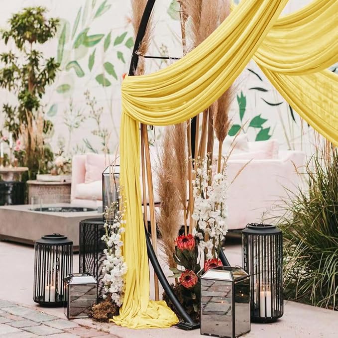 Wedding Arch Draping Fabric 2 Panels 30'' x 18FT Yellow Sheer Chiffon Arch - Image 6
