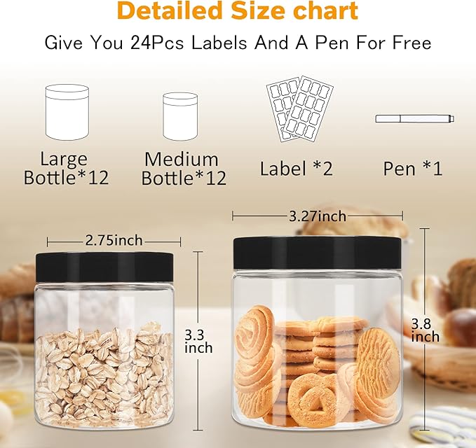 Plastic Jars with Lids 8 oz & 14 oz 24Pcs Clear Plastic Slime Storage Jars - Image 2