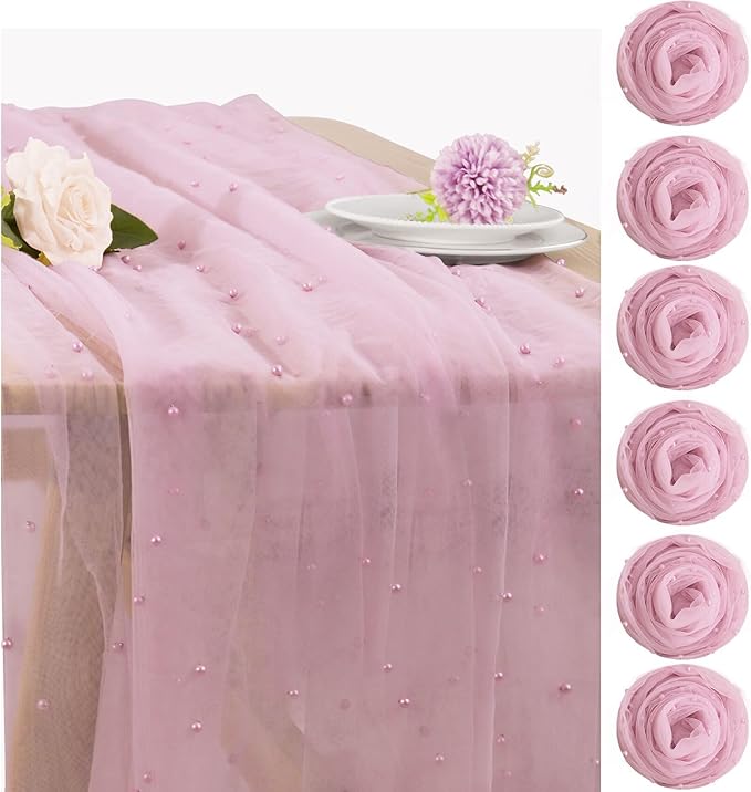 Set of 6 Pearl Table Runner 29 x 120 Inch Tulle Fabric Lace Table Runners Boho by JALANCY