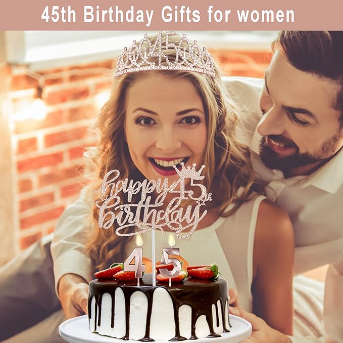 45 Birthday Decorations for Women Including Birthday Sash and Tiara, Cake - Image 2