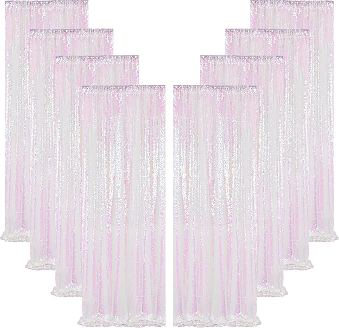 ShinyBeauty 8 Panels Iridescent White Sequin Backdrop | 2Ft x 8Ft Sparkly Photo by ShinyBeauty