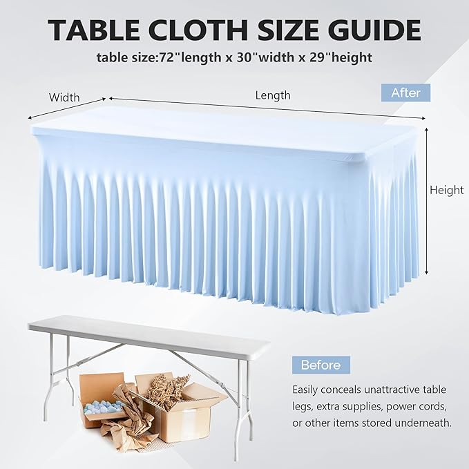 Wish Care 6 Pack Baby Blue Spandex Table Clothes - Image 3