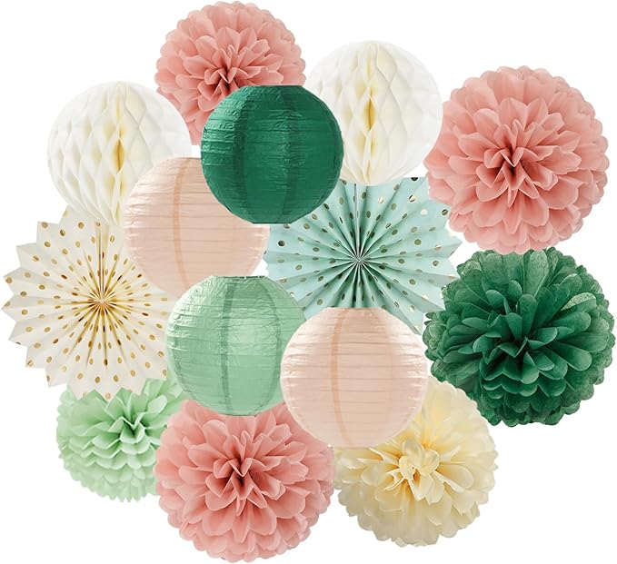 Sage-Green Pink-Beige Boho Party-Decorations Streamers by LastingSurprise