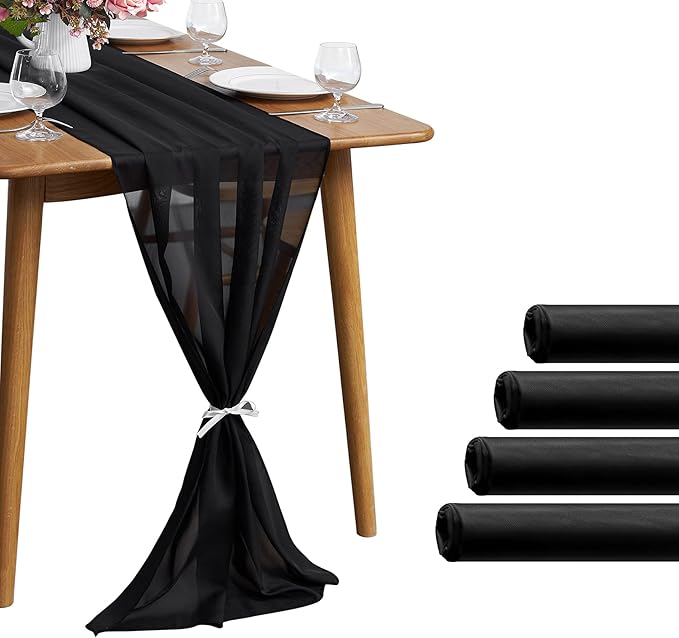 5 Pack 10Ft Black Chiffon Table Runner Sheer 29x120 Inch - Image 7