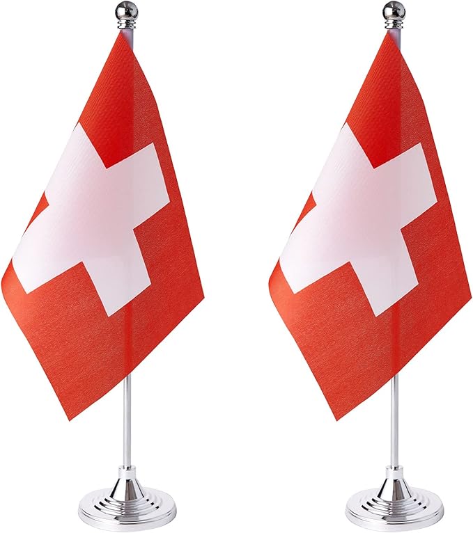 ZXvZYT 2 Pack Switzerland flag Swiss Table Flag Small Mini Swiss Desk Flags by ZXvZYT