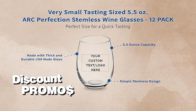 Custom Stemless Wine Glasses by ARC 5.5 oz. Set of 12, Personalized Bulk Pack - Image 3