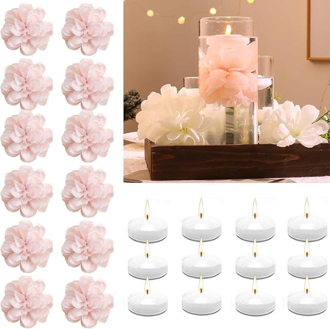 24 Pcs Floating Candles for Centerpieces and Floating Flowers Artificial by WPPNSY