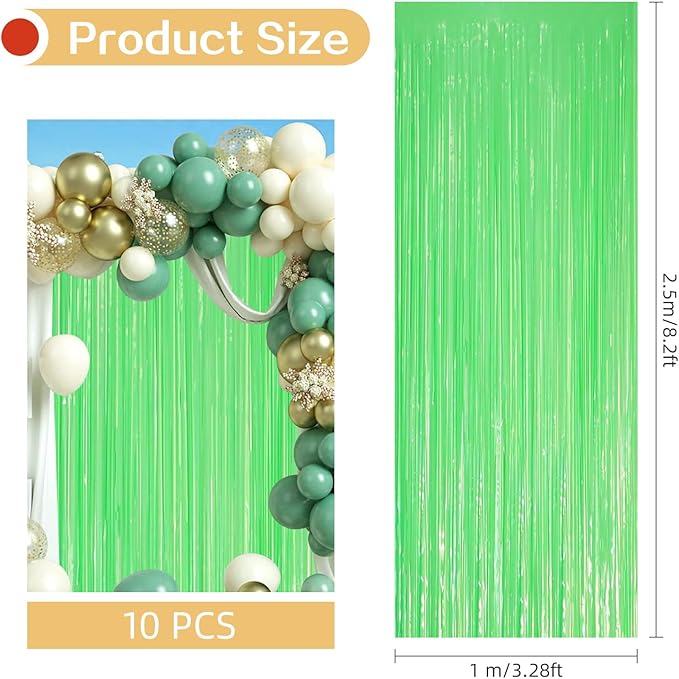 10 Pack Green Foil Curtain Backdrop 3.2ft x 8.2ft Macaron Tinsel Foil Fringe - Image 3