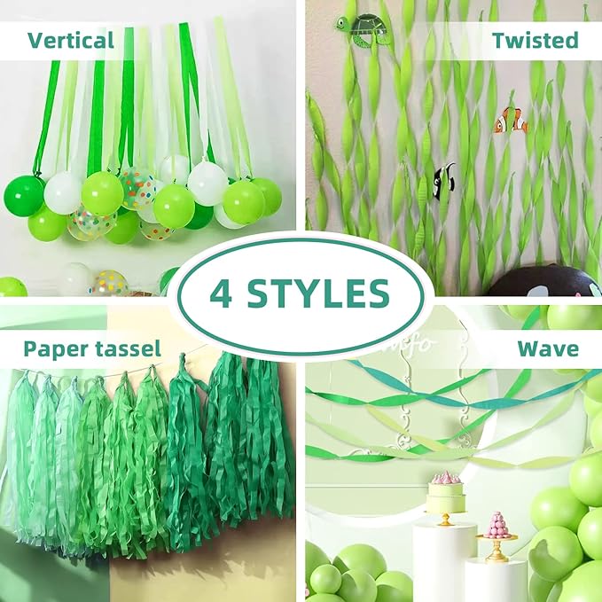 8 Pack Green White Crepe Paper Streamers Rolls, 656ft Party Streamers - Image 6
