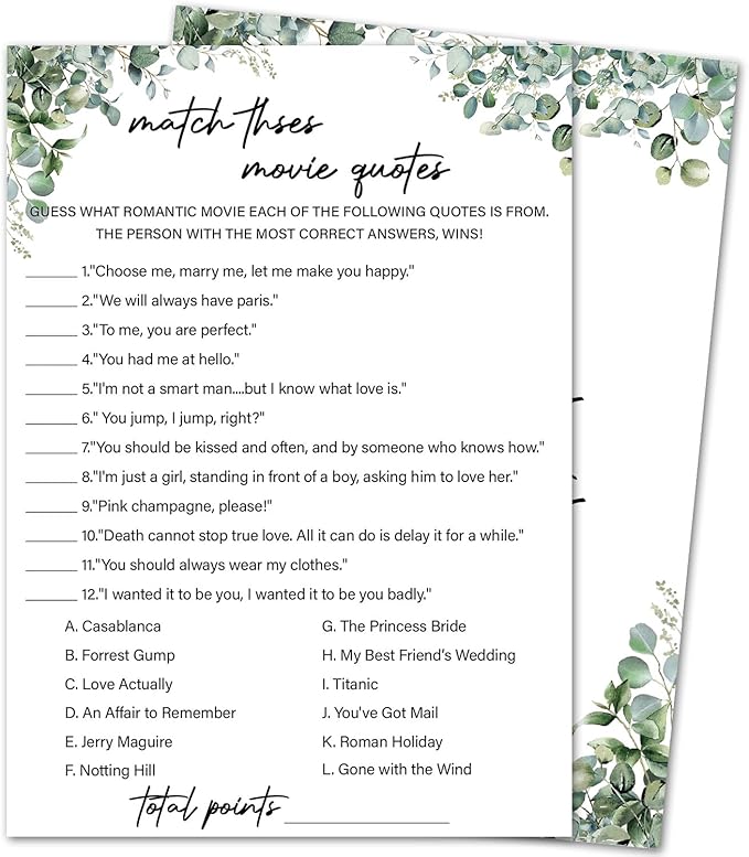 Eucalyptus Bridal Shower Game Cards by HOME