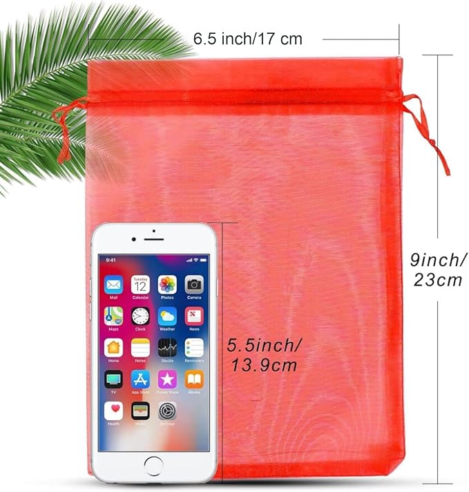 ANZNKU 50 Pack Red Organza Bags 6x9 inches Mesh Bags Drawstring, Sheer Mesh Bag - Image 2