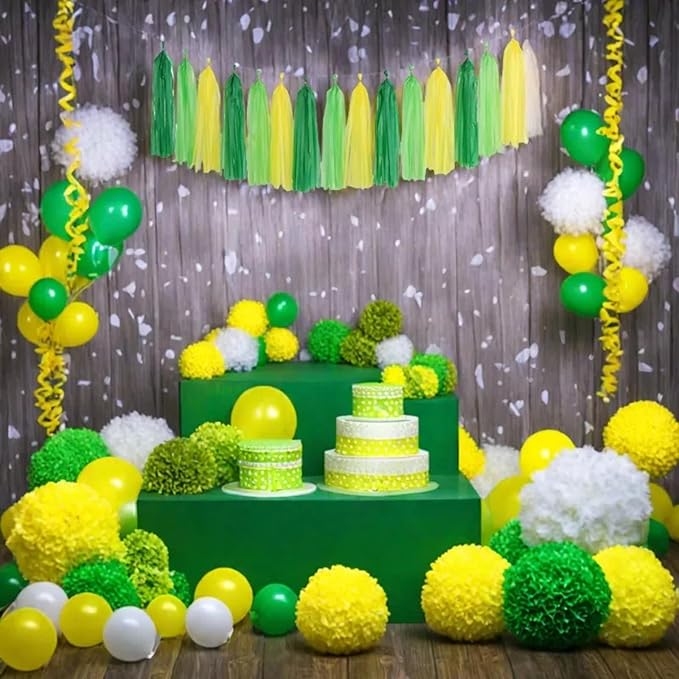 Green Light Green and Yellow Tassel Garland Banner Paper Tassels - Image 5