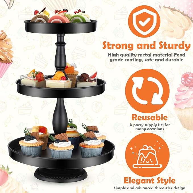 Maxdot 2 Pcs 3 Tier Cupcake Stand Holder, Round Cupcake Stand Serving Tray - Image 4