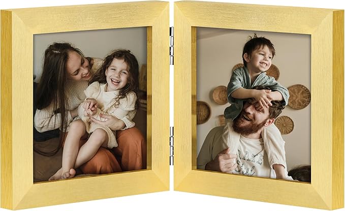 decorUhome Double 4x4 Picture Frame Vertical, Engineered Wood Bifold Photo Frame by decorUhome