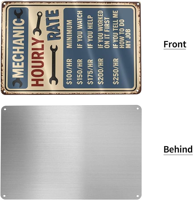 Funny Mechanic Hourly Rate Tin Sign - Image 3