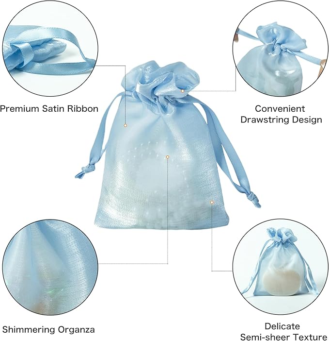 QIANF 20 Pcs Blue Small Organza Bags 3X4 inch - Image 2
