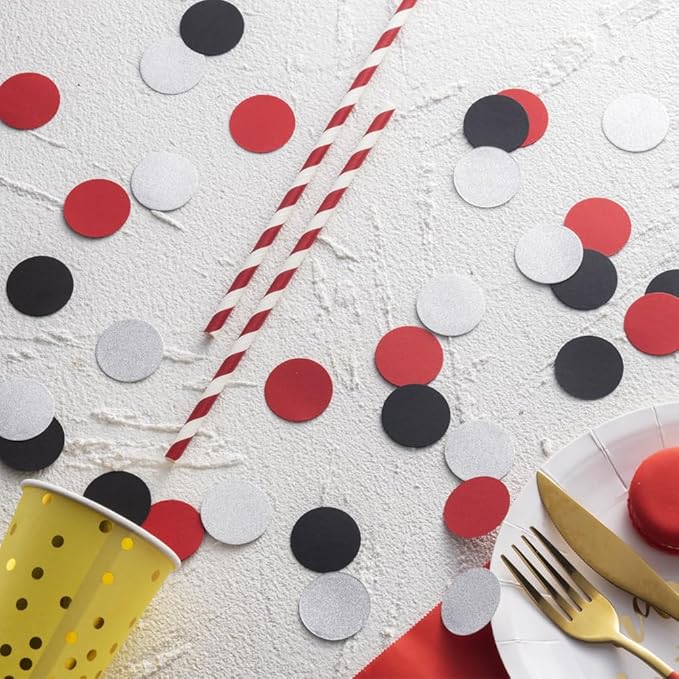 Silver Black and Red Confetti Table Decoration - Image 3