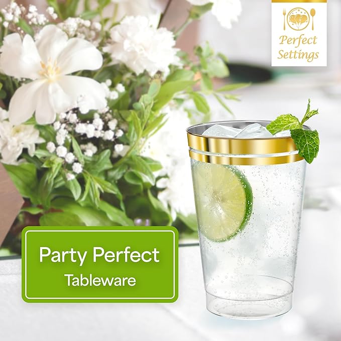 Perfect Settings Premium Double Gold Rimmed Disposable Plastic Cups, Durable - Image 8