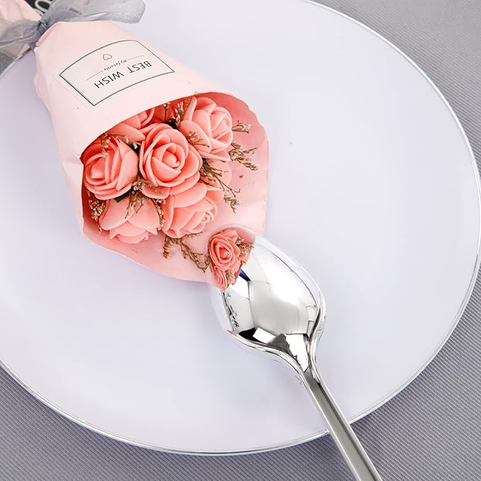 KIRE 100PCS Silver Plastic Plates - Image 5
