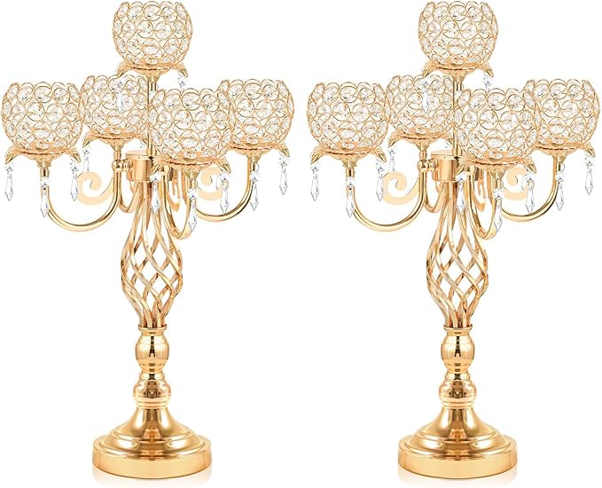 5-Arm Crystal Candelabra Centerpiece 23.2" Tall by kehail