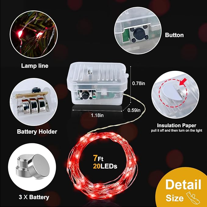 pozzolanas 24 Pack Red Battery Operated String Lights - 7ft Waterproof Fairy - Image 5