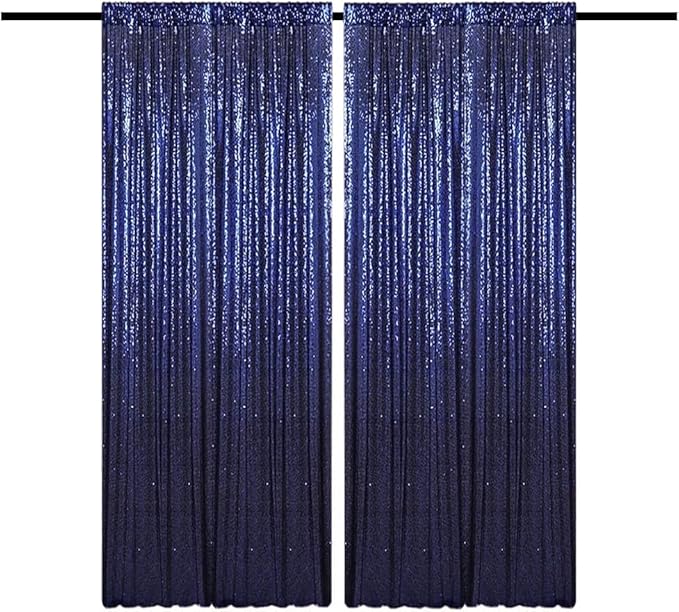 4FTx8FT Navy Blue Sequin Backdrop Curtains 2 Panels Sparkly Background Drapes by HMQIANG