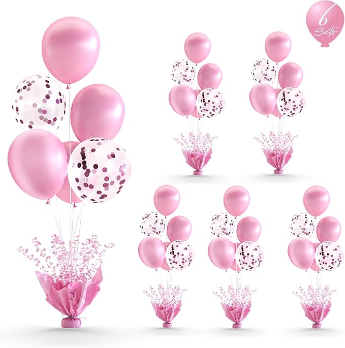 6 Set Pink Balloon Table Centerpieces by Gogoparti