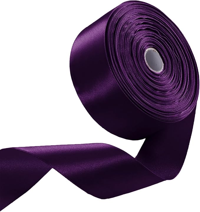 1-1/2 Inch Regal Purple Satin Ribbon 50 Yards Solid Fabric Ribbons by Celadora
