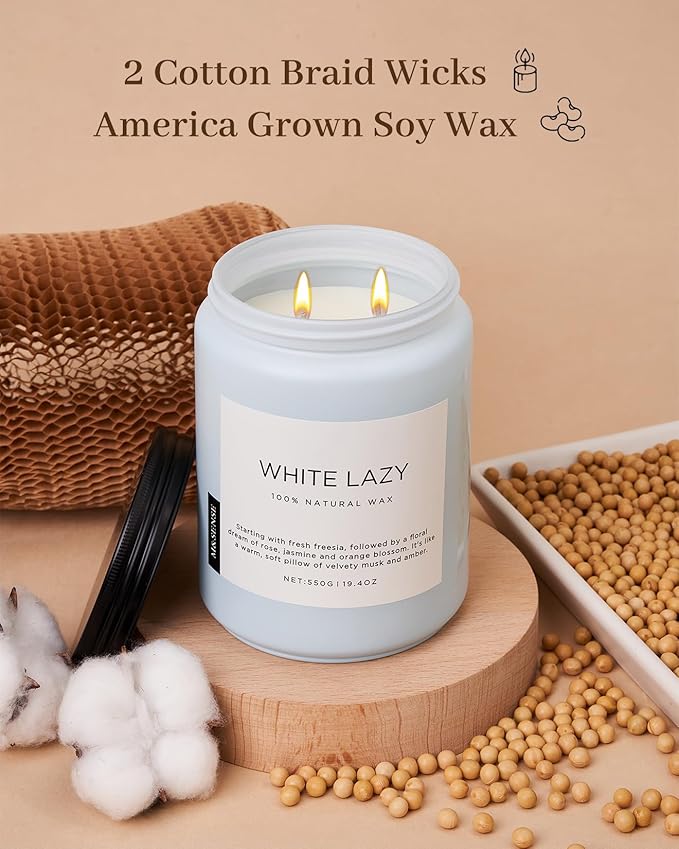 M&SENSE Spring Scented Candle, Jasmine Clean Cotton Soy Wax Large 19.4oz 110 - Image 3