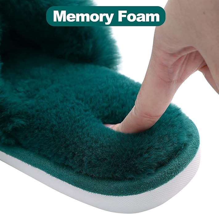 Evshine Women's Fuzzy Slippers Cross Band Memory Foam House Slippers Open Toe - Image 5