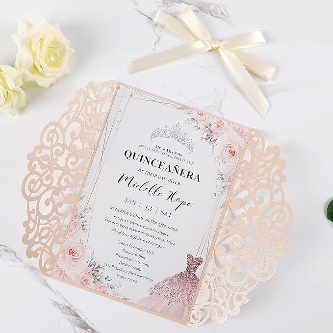 50pcs Blush Pink Wedding Invitations - Image 5