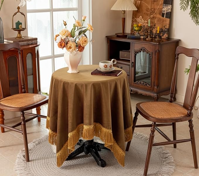 F-CHU Small Square Tablecloth 36 x 36 Inch Velvet Table Cloth Solid Camel Small - Image 2