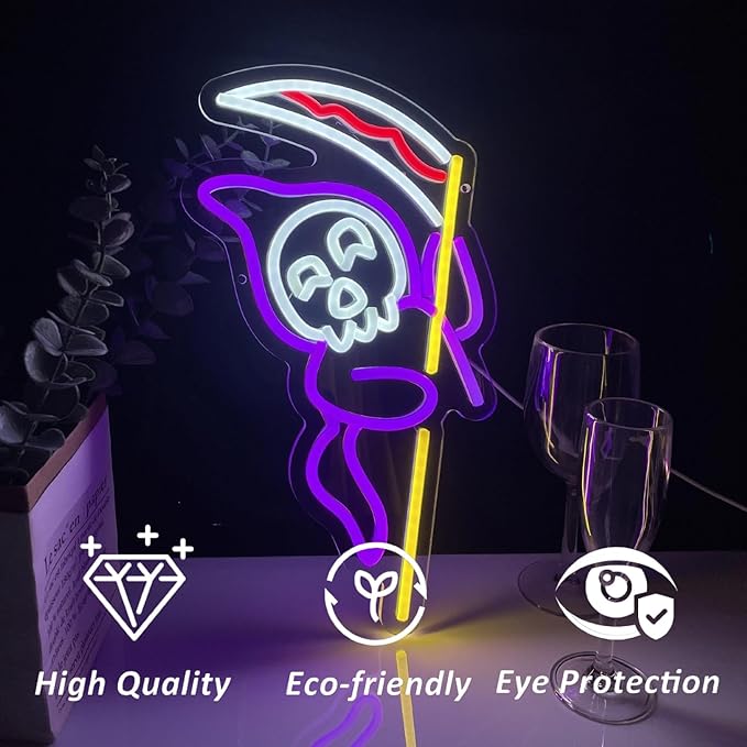 Grim Reaper Neon Sign Halloween, USB Halloween Neon LED Light - Image 4