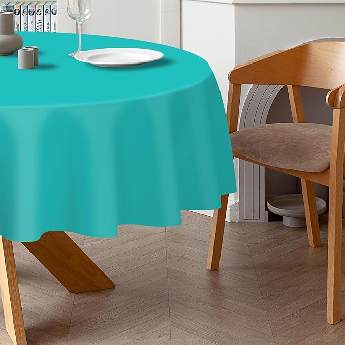 QIKSION Aqua Blue Round Tablecloth 2 Pack, 84 Inch Plastic Table Cover - Image 3