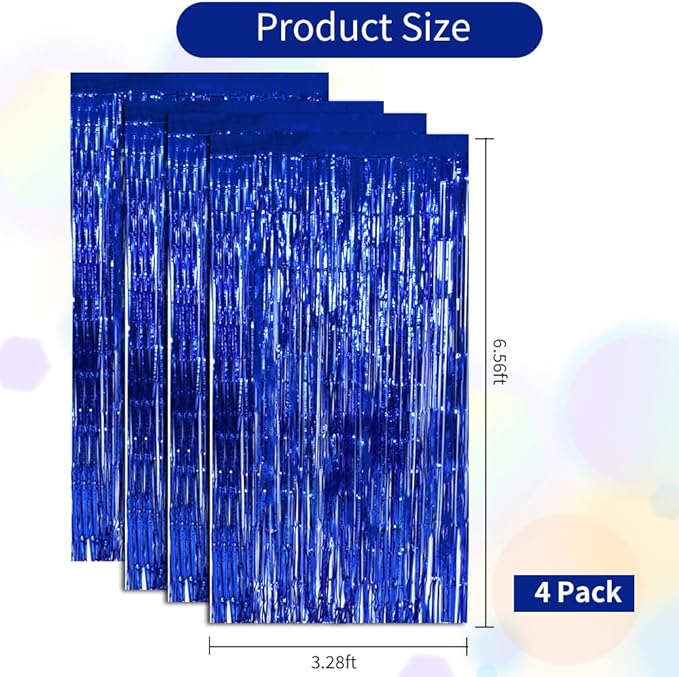 BEISHIDA 4 Pcs Blue Door Streamers Tinsel Curtain Party Backdrop Fringe Foil - Image 2