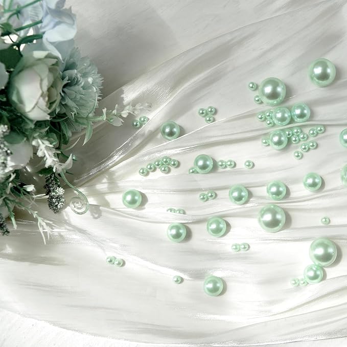 260Pcs LightGreen Glossy Beads for Centerpiece Decor, Artifical Pearls Vase - Image 5