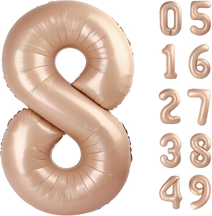 Light Brown Foil Number 8 Balloon 40 Inch, Helium Mylar Eight Number 8 18 28 38 by Upgesy