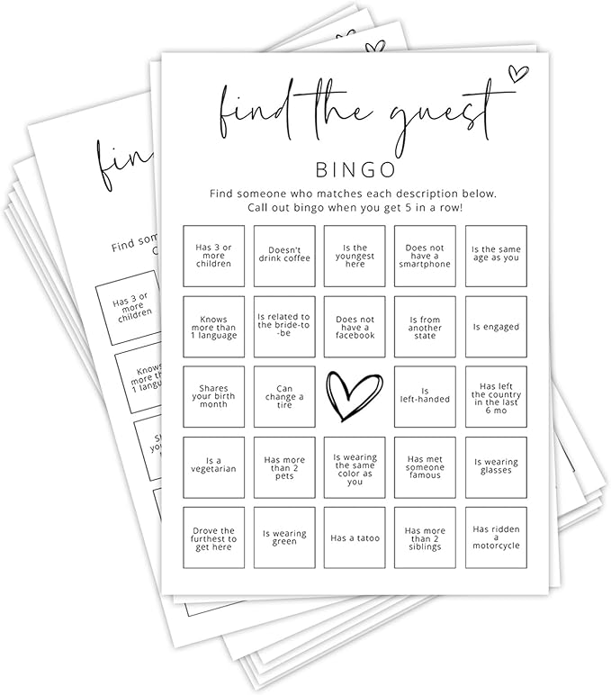Bridal Shower Games, Find The Guest Bingo, Wedding Shower Games by Tsunerrorami