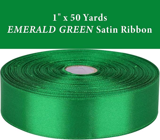 1 Inch Emerald Green Satin Ribbon 50 Yards Solid Fabric Ribbons - Image 2