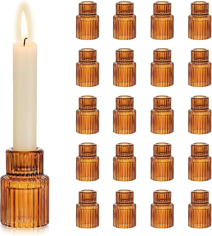 Hewory Glass Taper Candle Holders: 20 PCS Amber Elegant Candle Holder by Hewory