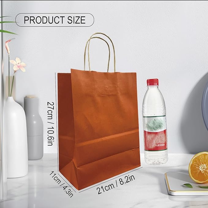 BAG BOX 100 Pack 8.25x4.3x10.6 Inch Orange Gift Bags - Image 2